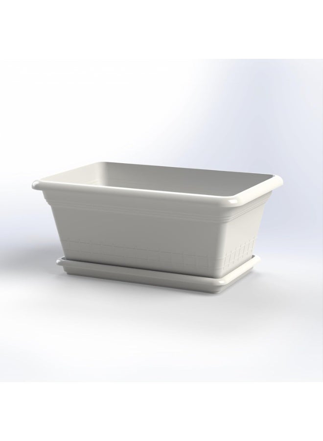 65CM Rectangular Plastic Flowerpot Lightweight & Extremely Durable, Flower Plant Pot (White)